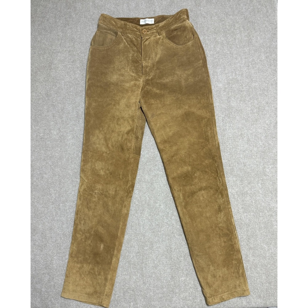 Hugo Buscati Pants Womens 8 Brown Suede Leather Straight Leg Lined Classic‎